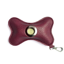 Leather Dog Poop Bag Holder with Carabiner Clip, Quick Access Dispenser for Walking, Wine Red