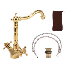 Antique Style Basin Faucet, Solid Brass Construction Faucet, Polished Brass Kitchen Sink Faucet For An Air Of Timeless Elegance