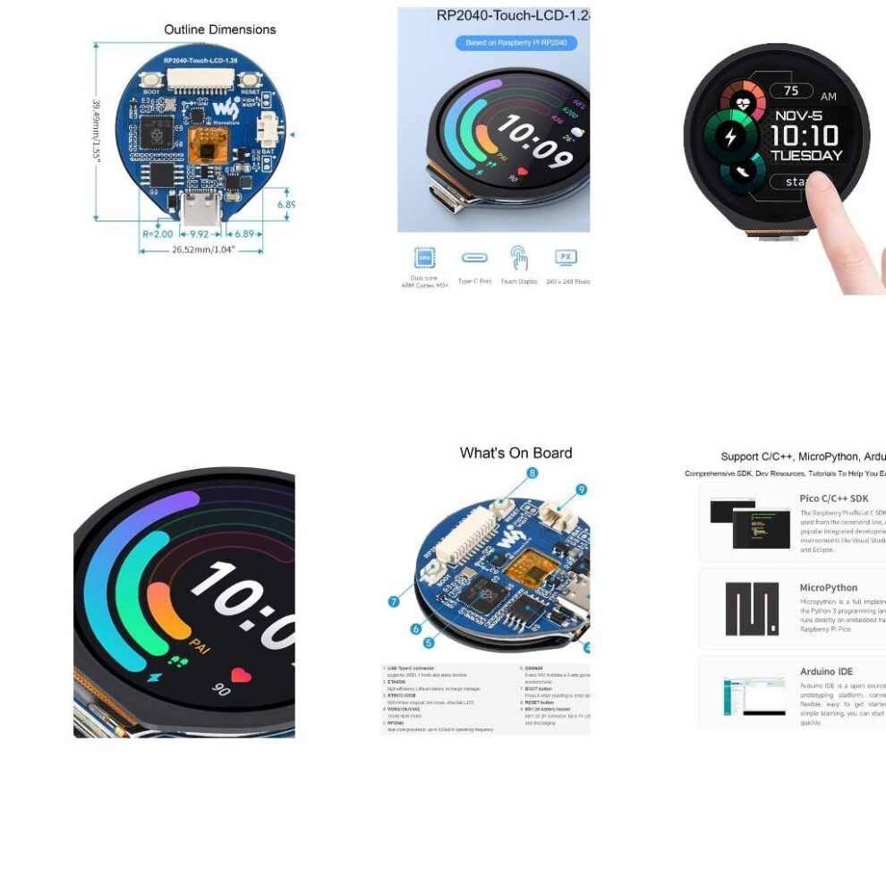 Effective Rp2040-Touch-Lcd 1.28" Touch Display Dualcore Arm Cortex M0 Processor 6935161510379