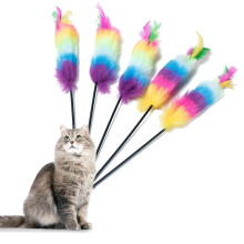 Bunter Feder-Teaser-Stab, lustiger Katzenspielzeug-Teaser-Stick, interaktive Katzenspielzeuge zum Spielen und Bewegung