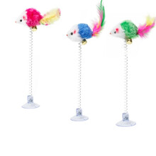 Swinging Mouse Toy – Saugnapf-, Feder- und Feder-Mausspielzeug mit Glockengeräusch, interaktives Katzenspielzeug