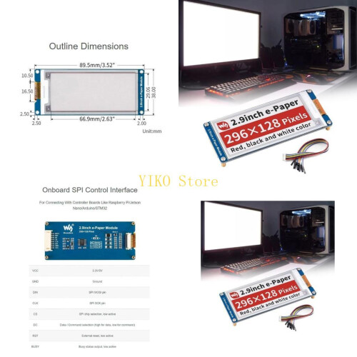 K32C Full E-Ink Bildschirm 296x128 Pixel fürRaspberryPi 4B/3B /3B/2B/ZeroW