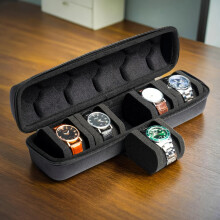 1 stuk horlogehoes met 5 sleuven | Hard Shell Travel Organizer met kusseninzet - Cadeau klaar (zwart), geschikt voor het opbergen van smartwatches
