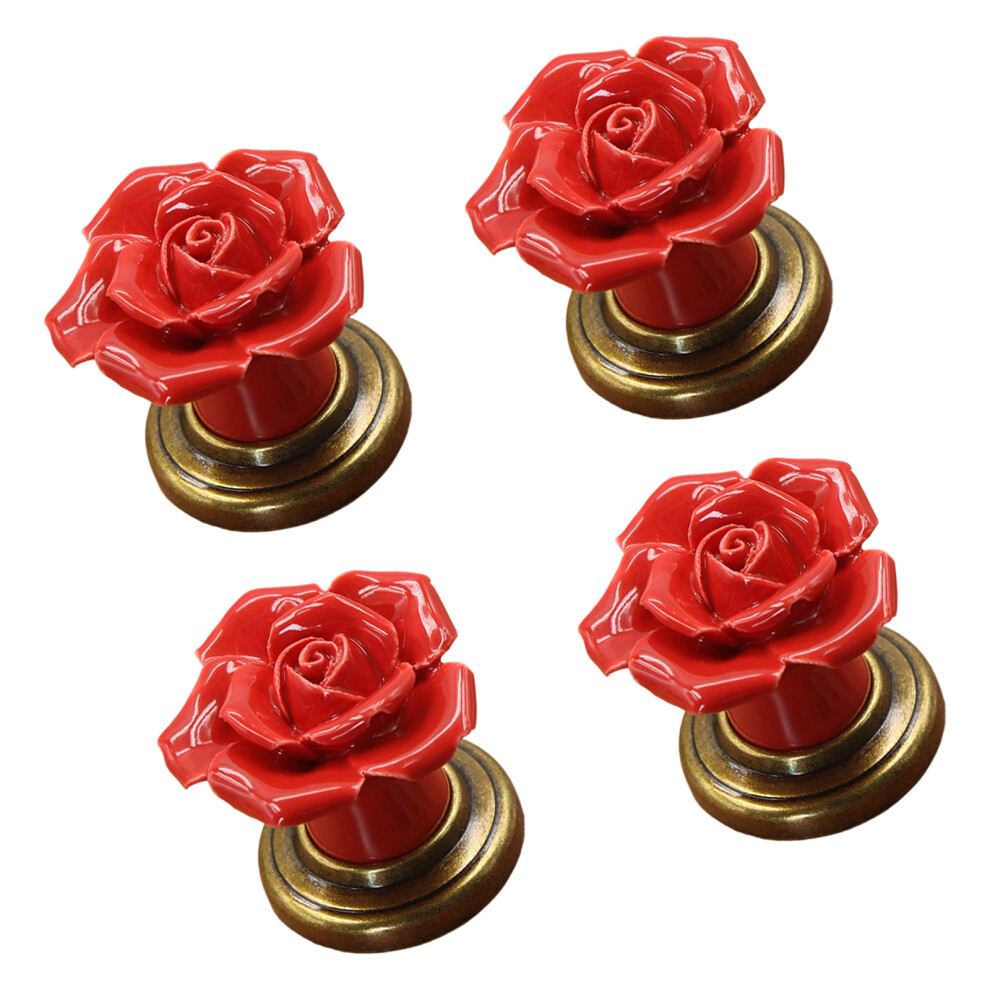 4Pcs Vintage Florals Ceramics Knobs For Cabinets Dressers-Red 7732000544149