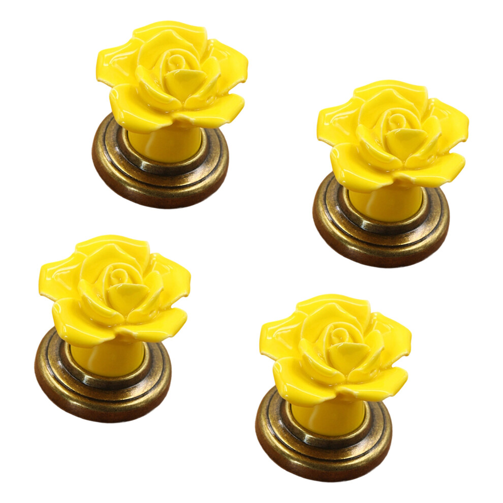 Multipurpose Rose Styles Ceramics Cabinets Knobs Pack Of-Yellow 7732000544095