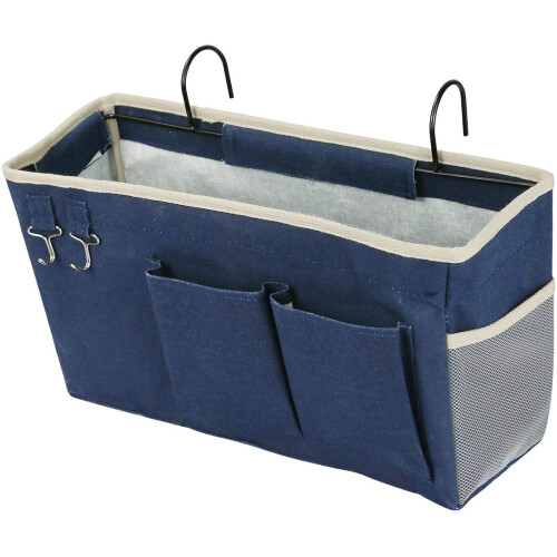 Bedside Storage Caddy, Canvas And Iron Hanging Organizer For Multi-purpose Use, Strong Bearing Capacity, Space-saving Design For Bunk Beds, Dorm Rooms