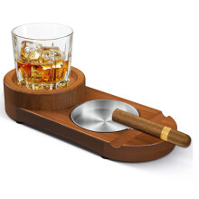 Stainless Steel Liner Ensured Longevity, Rustic Whiskey Accessory And Cigar Ashtray Coaster Whiskey Glass Tray Set, High-grade Solid Wood Offers Timel