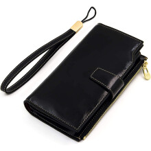 Carteira feminina dobrável em couro vegano com tecnologia RFID, porta-cartões com bolso com zíper, grande capacidade para talão de cheques, cor