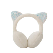 Warm Earmuffs For Girls Sequins Cat Ears Plush Kids Winter Ear Warmer White