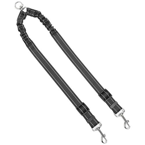 Double Head Dog Leash For Easy Control Heavy Duty Nylon-Black