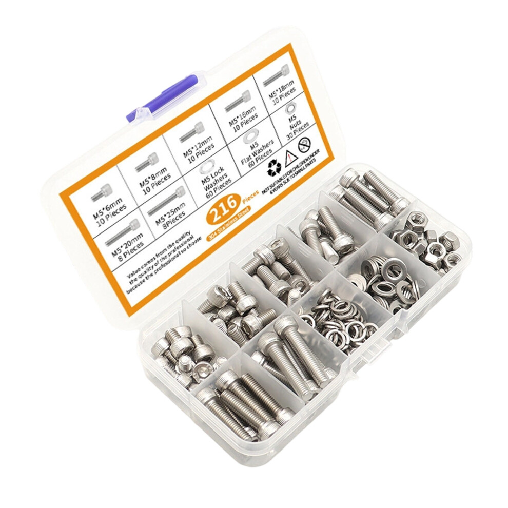216Pcs Stainless Steel Hexagon Bolt And Nut Set Hexagon Socket 7732000546716
