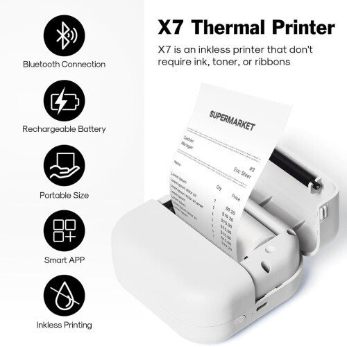 Bluetooth Connection Mini Printer for Smartphones, Inkless Thermal Printer with AI Image Support and Fast Drying Output, APP Operation Rechargeable Ba 2