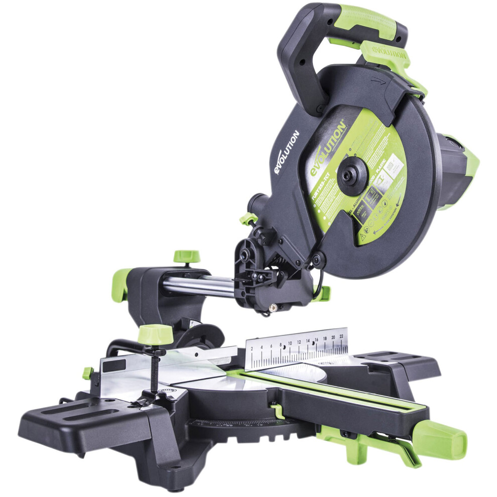 Evolution Power Tools F255sms Sliding Mitre Saw With Multi-Material Cutting, 45 Degree Bevel, 50 Degree Mitre, 300 Mm Slide, 1600 W, 230 V 849713073785