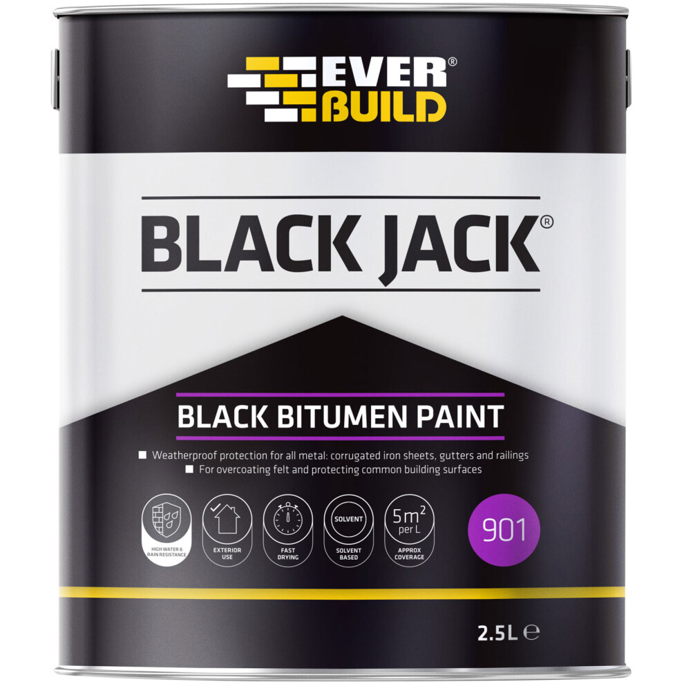 Everbuild 90102 901 Black Bitumen Paint Black 2.5 Litre