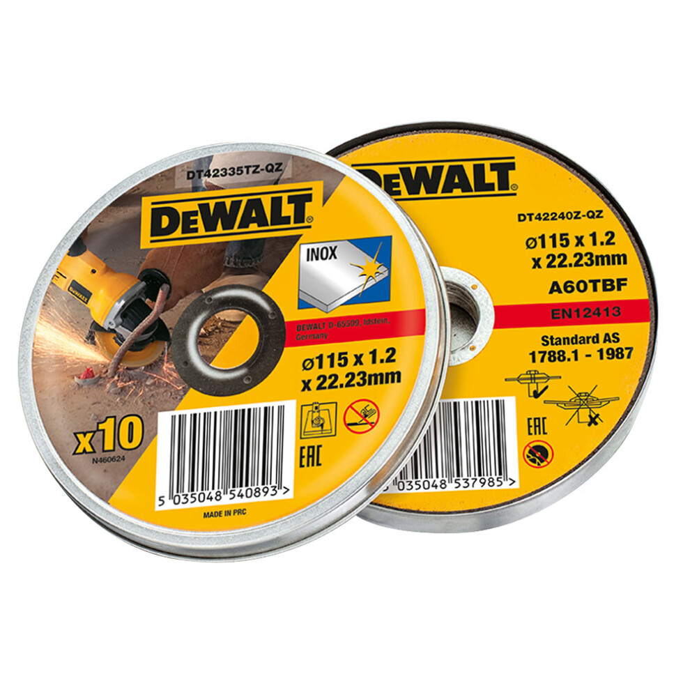 DEWALT DT42335TZ-QZ Stainless Steel Metal Flat Cutting Discs 115mm Tin of 10