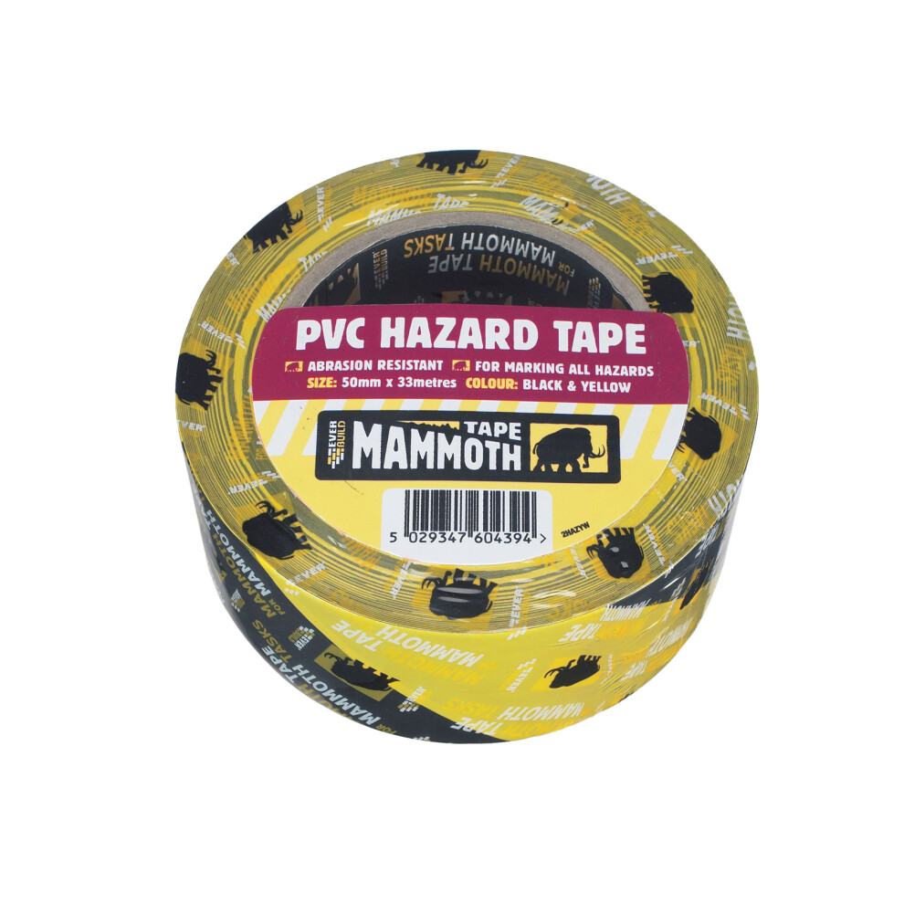 1 Pack - Everbuild 2HAZYW PVC Hazard Tape Black / Yellow 50mm x 33m