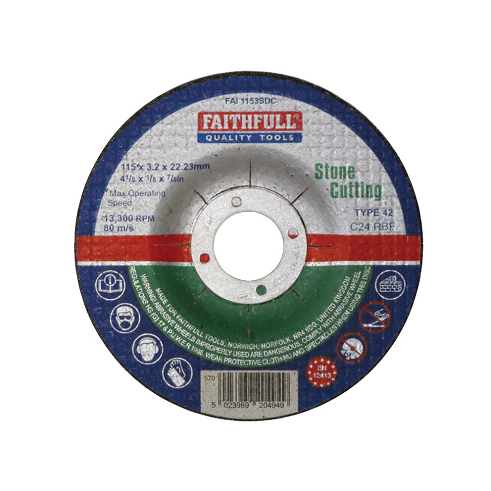 Faithfull Fai1153sdc Cut Off Disc For Stone Depressed Centre 115 X 3.2 X 22Mm