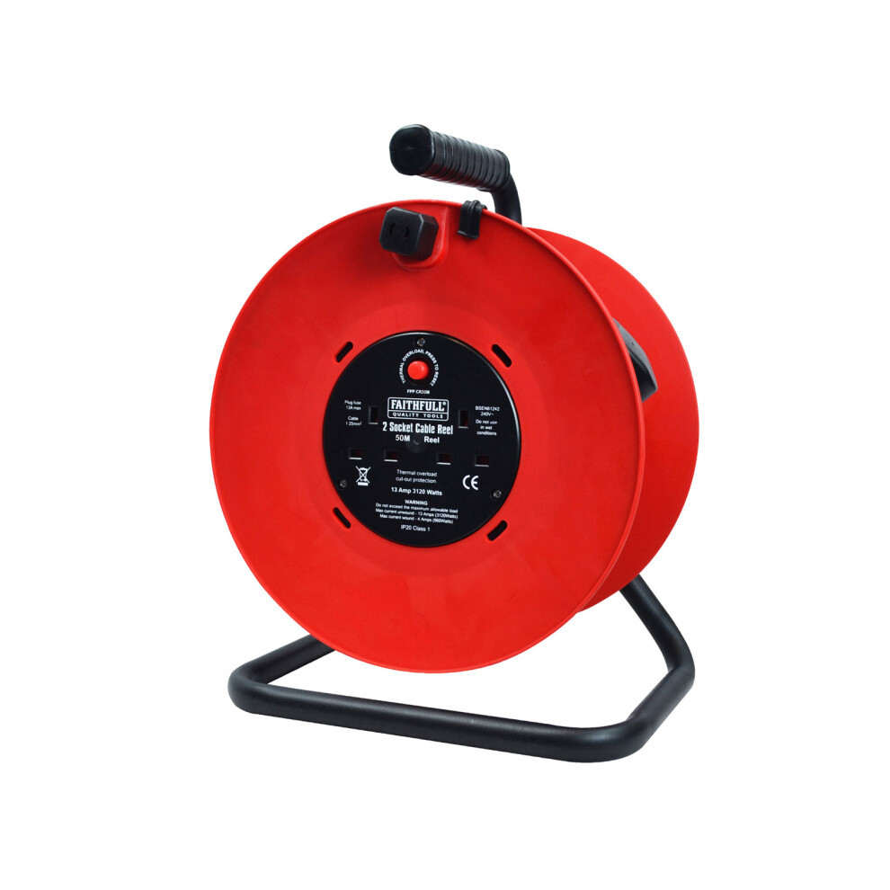 Faithfull Fppcr50m Cable Reel 50 Metre 13 Amp 230 Volt 5023969216256