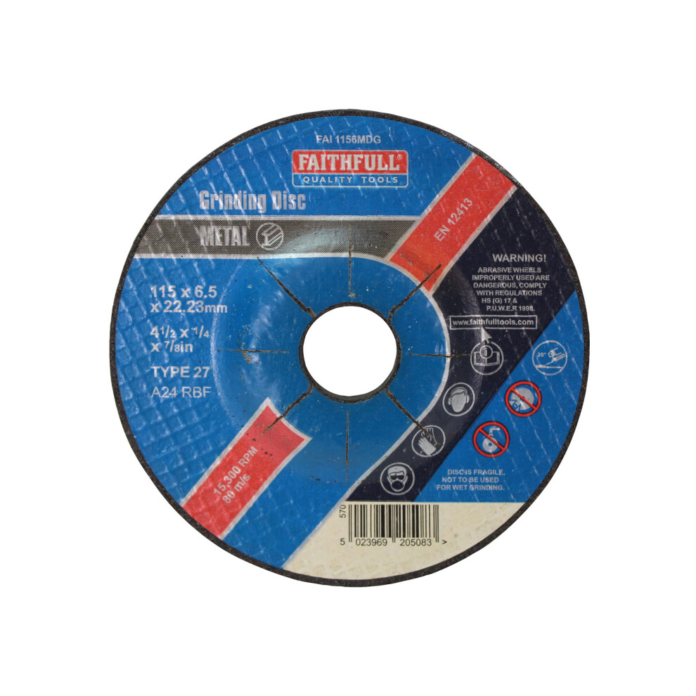 Faithfull Depressed Centre Metal Grinding Disc 115 X 6.5 X 22Mm Fai1156mdg