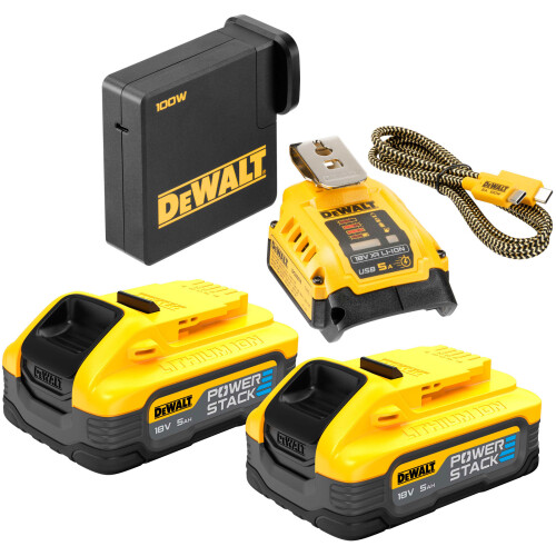 DeWalt Dewalt DCB094H2-GB USB-C POWERSTACK Starter Kit 18V 2 x 5.0Ah Li-ion DEWDCB094H2