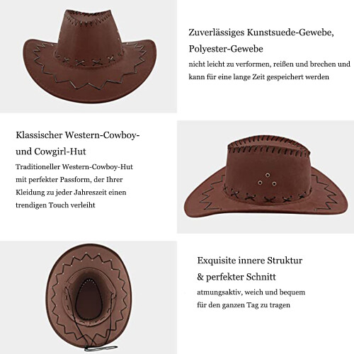 Καπέλο Unisex Cowboy για λάτρεις της υπαίθρου, κομψό καπέλο ηλίου με φαρδύ γείσο και 2