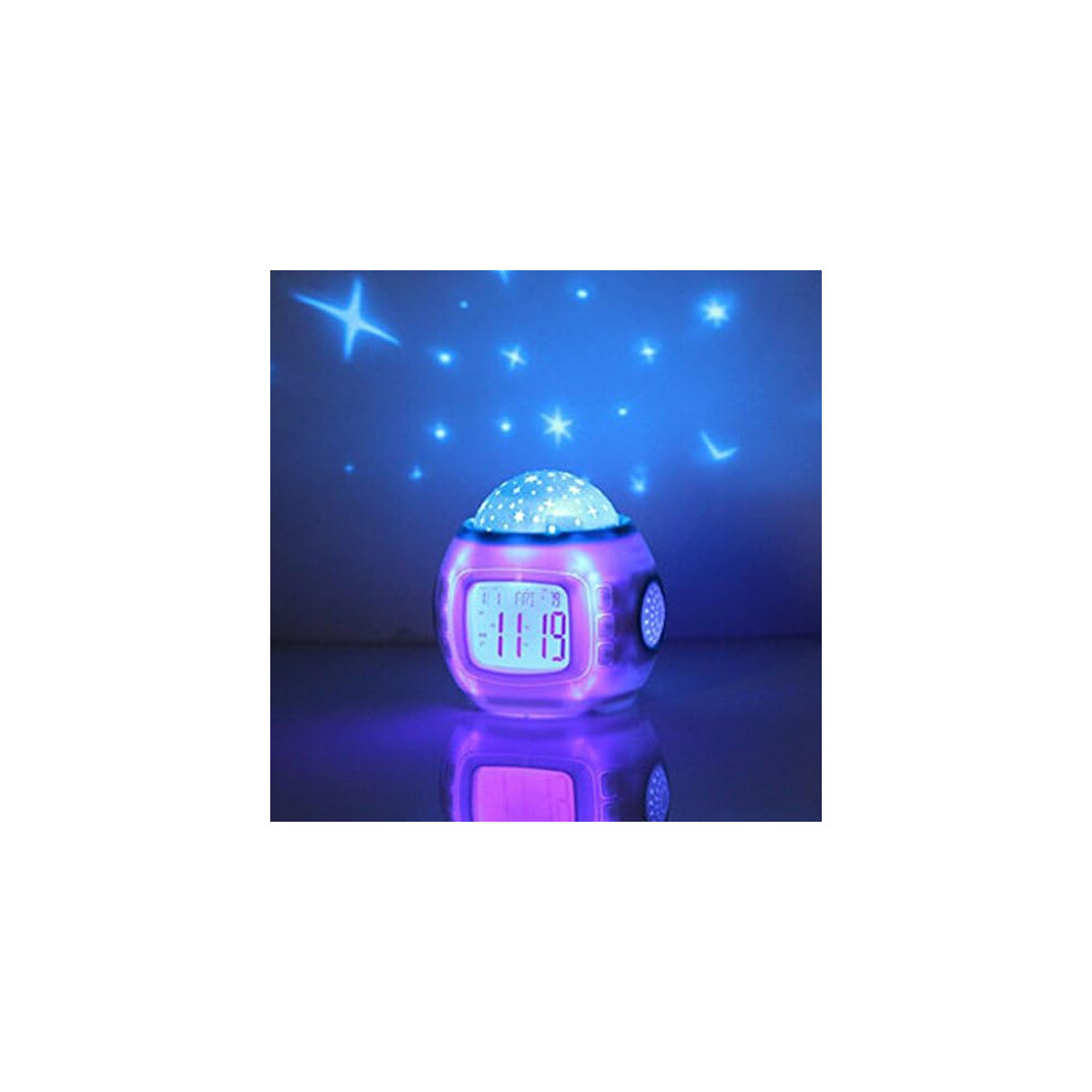 Dreamy Starry Sky Projection Alarm Clock, Best Snooze for Kids with Five Memorable Melodies, Vibrant 7 Color Night Light for a Magical Bedroom