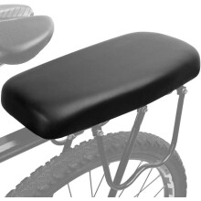 Zitkussen voor de achterdrager van een mountainbike, voorzien van een waterbestendig oppervlak, dikke schuimvulling en universele compatibiliteit.