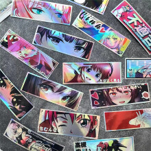 12 cm lange JDM Anime Mädchen Auto-Aufkleber Laser Rainbow Auto Fenster Windschutzscheibe Motorrad Karosserie Moto-Helm Zubehör 32PCS Aufkleber