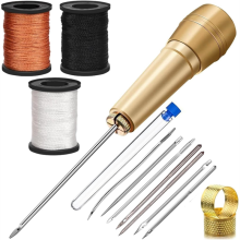 Kupfer-Griff 7-teilige Leder-Nähnadel, 3 Rollen 50-m-Nylonschnurgarn und 2-teiliger Fingerhut für Schuhreparaturen