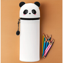 1-teiliges niedliches Panda-Silikon-Federmäppchen, 2-in-1 weicher Stifthalter mit Reißverschluss, weißes Tierdesign für Schul- oder Bürobedarf