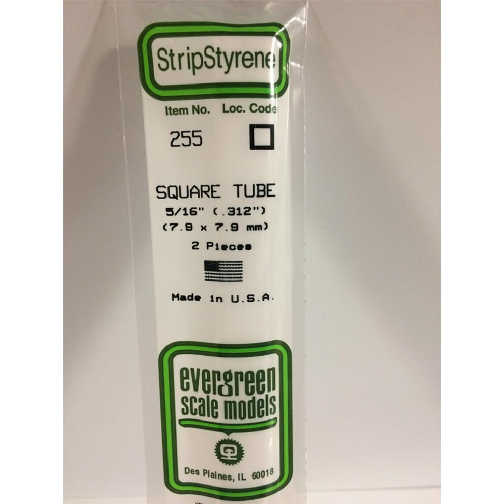 Evergreen Evg255 0.31 In. Square Tube Styrene Railroad Scratch Building Supply, White