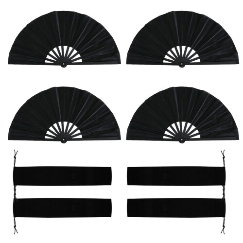 Folding Hand Fan,Hand Held Folding Fan Chinese Kung Fu-Black