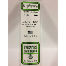 EverGreen EVG136 0.30 x 0.125 in. Styrene Strips Railroad Scratch Building Supply, White