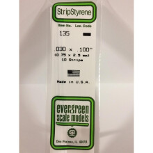 EverGreen EVG135 0.03 x 0.10 in. Styrene Strips Railroad Scratch Building Supply, White