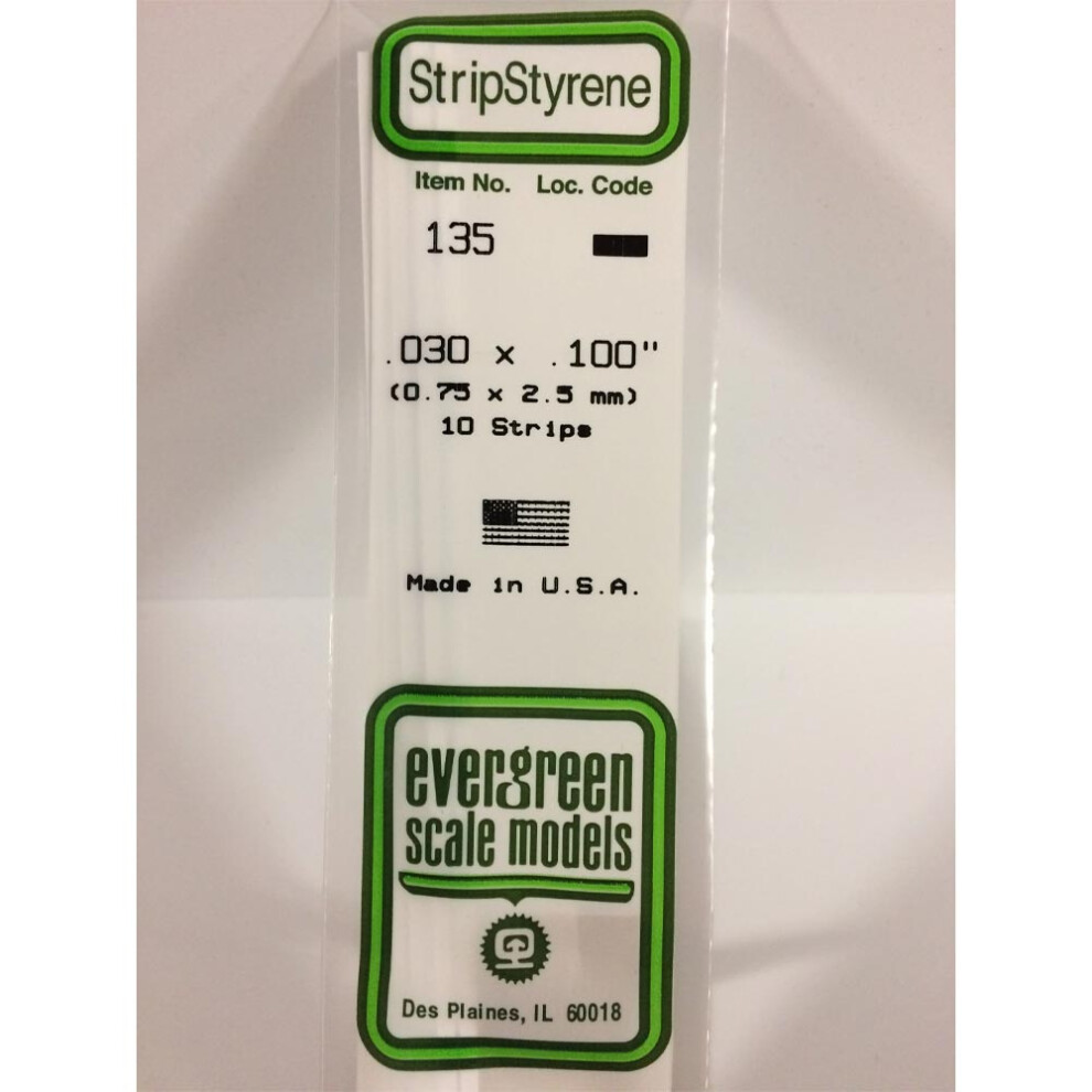 Evergreen Evg135 0.03 X 0.10 In. Styrene Strips Railroad Scratch Building Supply, White