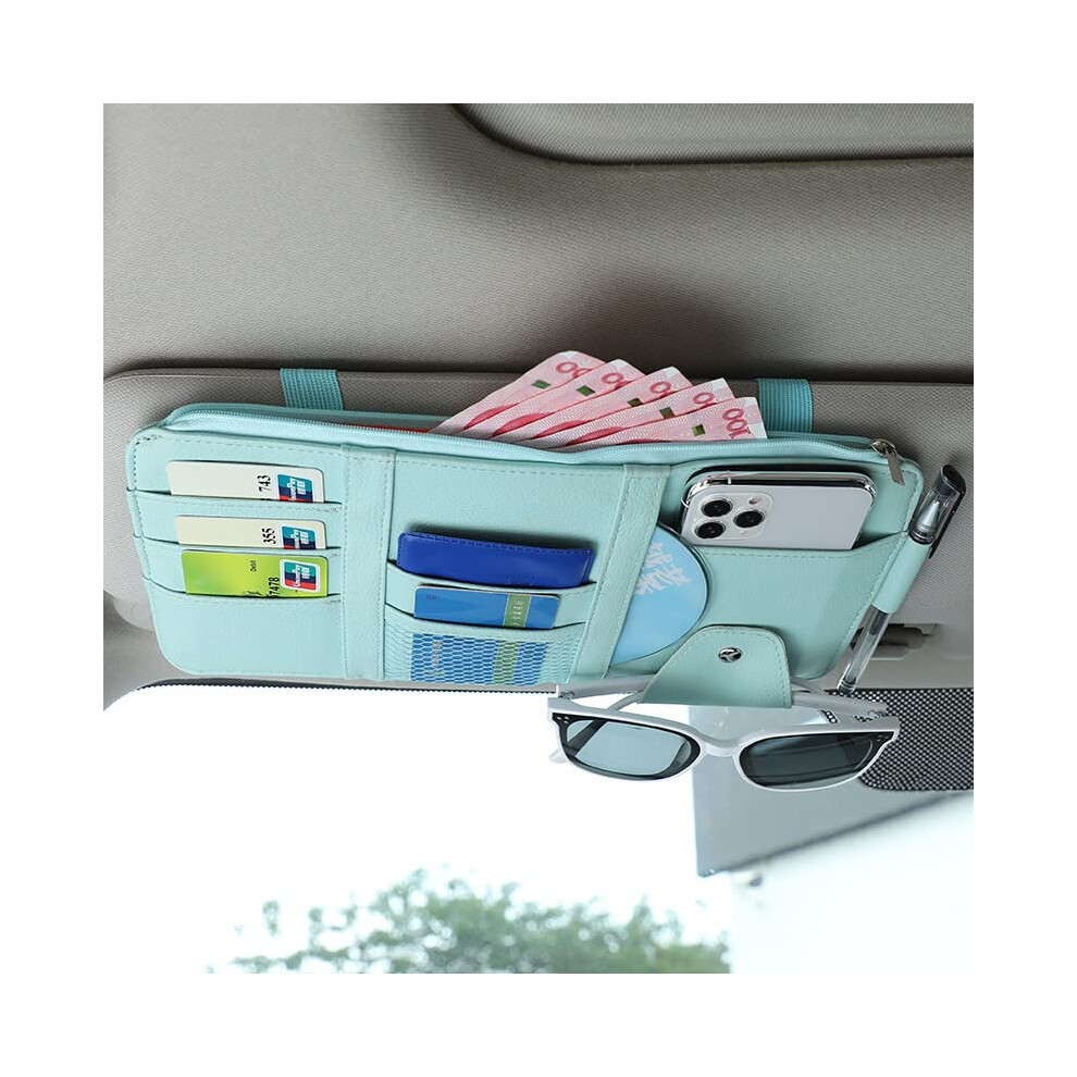 Pu Leather Car Sun Visor Organizer With Multi Pockets For Documents And Sunglasses, Blue 9426802422047