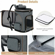 Journey Buddy: Sivý batoh na prepravu z oxfordskej látky, prémiový polyester ponúka viditeľný zážitok pre domáce zvieratá s