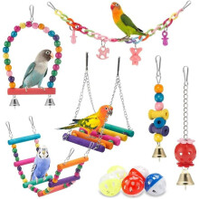 Avian Fun Center: Speelgoed voor parkieten en valkparkieten, levendige hangende bel, hangmat, schommel, klimladder, houten zitstok, kauwspeelgoed