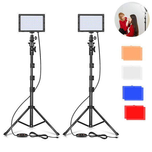 Professional Photography Kit, 2-Piece Set, 14x9.5Cm (Panel) Dimmable Studio Lights, Adjustable Tripod Stand For Content Creators 1