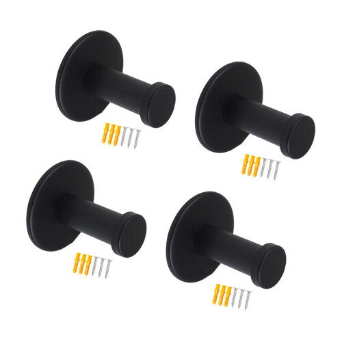 4Pcs Wall Mounted Coat Hook Stainless-Black with expansion