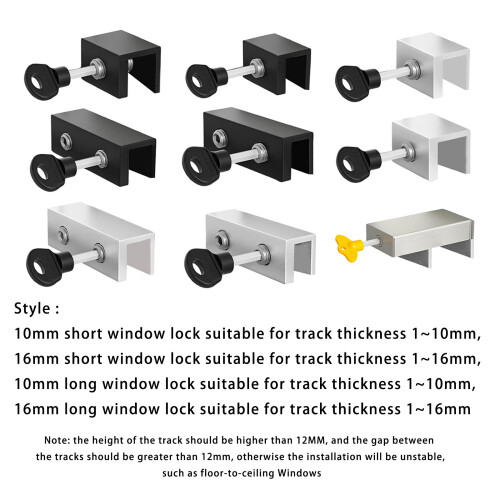 Sliding Window Lock with Key Vertical &-Silver 10mm short 1