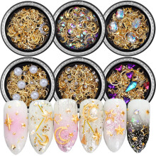 3D-Goldnagel-Nieten für Fingernägel, AB-Flachrücken-Strasssteine, professionelles Werkzeug, Nagel-Flakes-Dekorationen, 6er-Set
