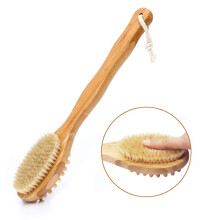 Set van drie droge borstels, 41 cm bamboe handvat voor een naadloze exfoliatie van het lichaam, natuurlijke borstelharen stimuleren de lymfedrainage