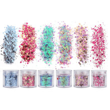 Lösungsmittelbeständiger Glitzer für Körper, Gesicht, Haare, Make-up, hygienische Herstellung, ultradünne Spitzen, gemischter Kunststoffglitter
