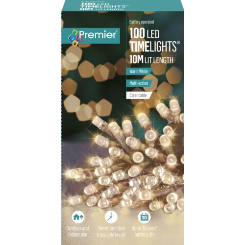 Premier Premier 10m 100 LED Multi-function Christmas Timelights in Warm White