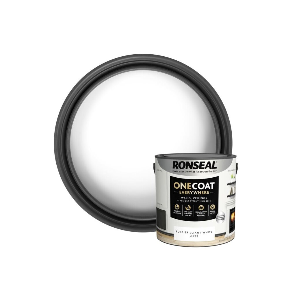 Ronseal One Coat Everywhere Interior Paint - Pure Brilliant White - Matt - 2.5L - Image 9
