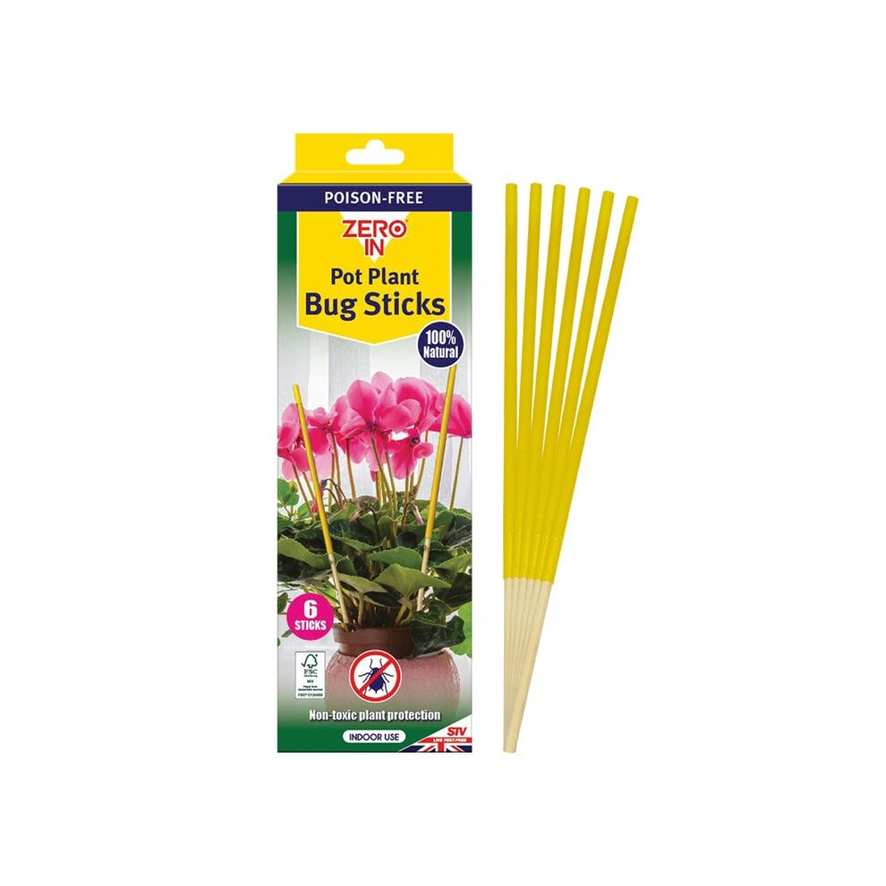 Zero In 6 Houseplant Sticky Insect Traps Plant Pot Sticks Non Toxic Bug Traps