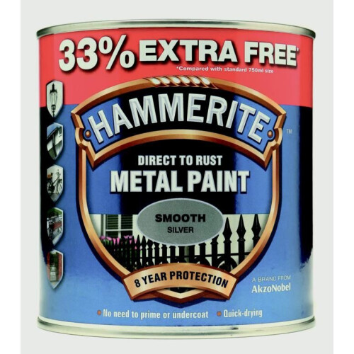 Hammerite Direct To Rust Metal Paint - Smooth Silver - 750ml +33% EF