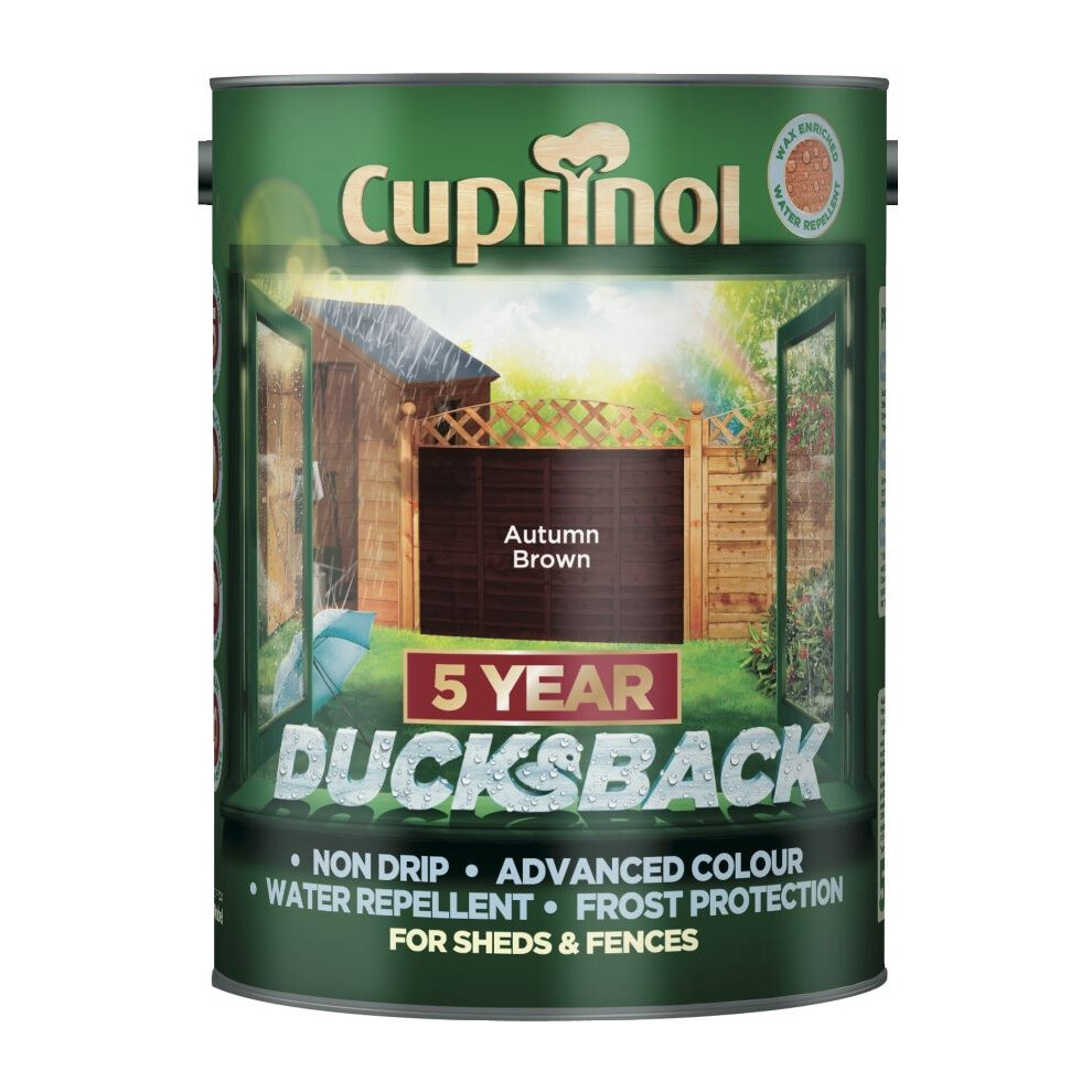Cuprinol Ducksback 5 Year Waterproof for Sheds and Fences, 5 L - Autumn Brown