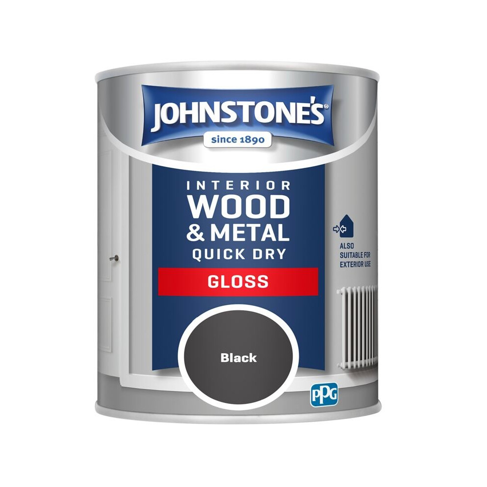 Johnstone's Interior Wood & Metal Quick Dry Gloss Paint 750Ml Black